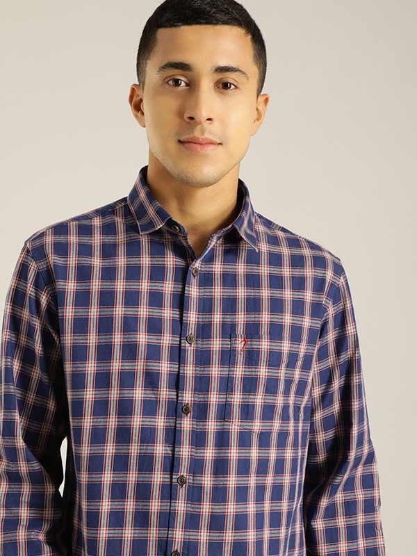 Indian Terrain Men Checkered Dark Blue Shirt